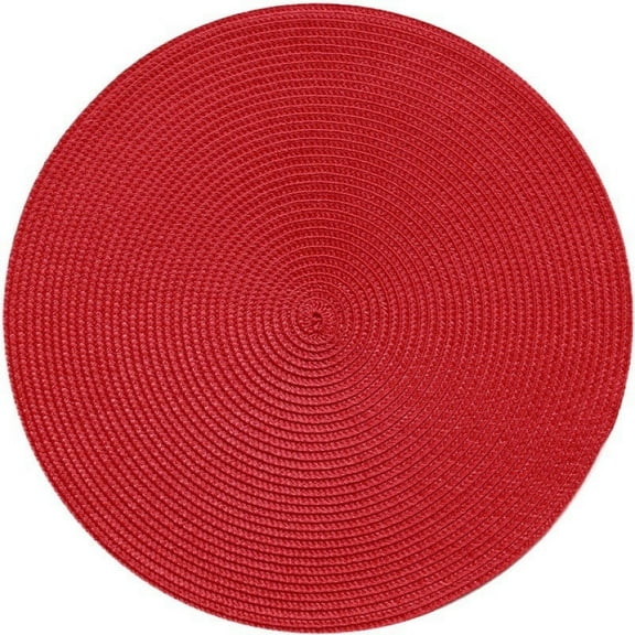 Round Braided Placemats, Washable Heat Resistant Cotton Polyester Circle Place Mats for Kitchen Dining Table 15In Red