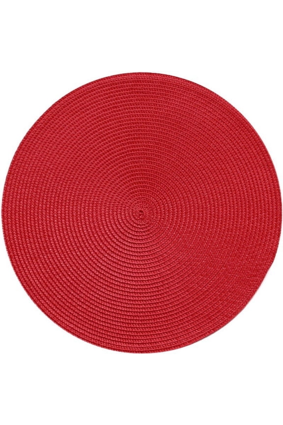 Round Braided Placemats, Washable Heat Resistant Cotton Polyester Circle Place Mats for Kitchen Dining Table 15In Red