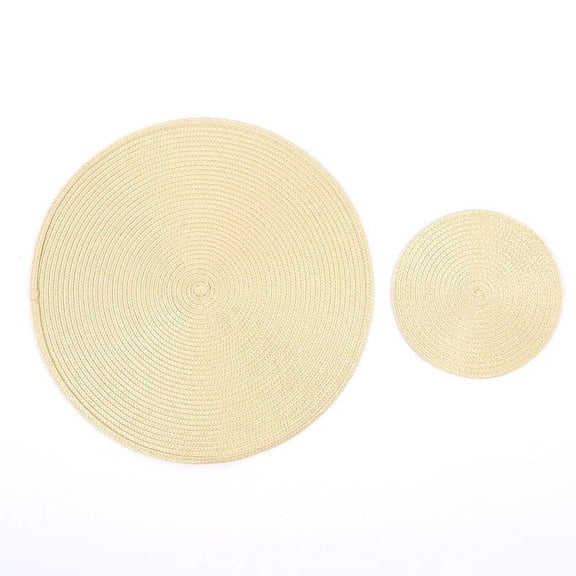 Round Braided Placemats for Dining Tables Woven Washable Non-Slip Place mats Household And Oil-proof Pad Heat Insulation Pad 15 inch (beige, 1Pc )