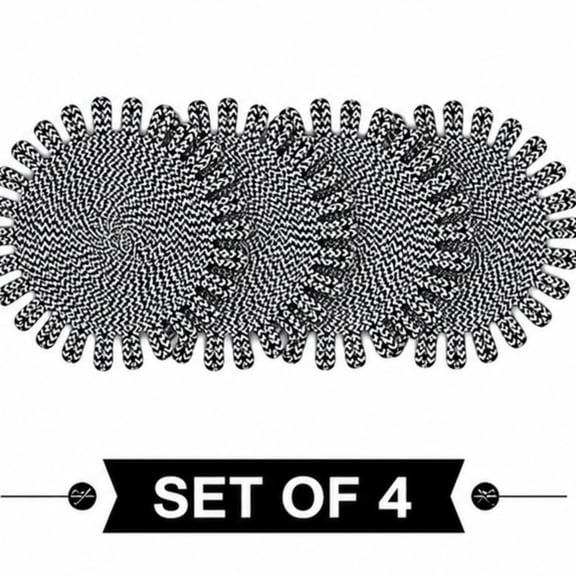 Round Braided Table Placemats Set of 4, Heat Resistant Dining Table Mats for Kitchen Table, Washable Decorative Place Mats for Home Dining Decor, Black and White Design