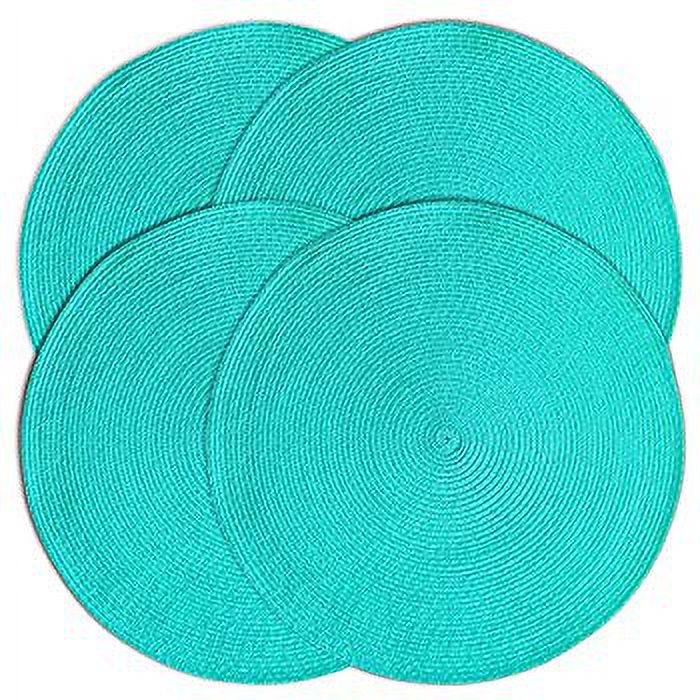 Round Braided Woven Polypropylene Plastic Placemats (Teal), Set of 4