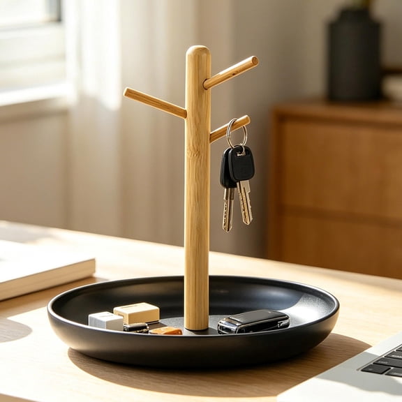 Round Branch Tray Key Holder Organizer for Entryway Desktop, Plastic Catchall Dish for Keys Cosmetics Snacks Small Sundries, Home Storage Decor for