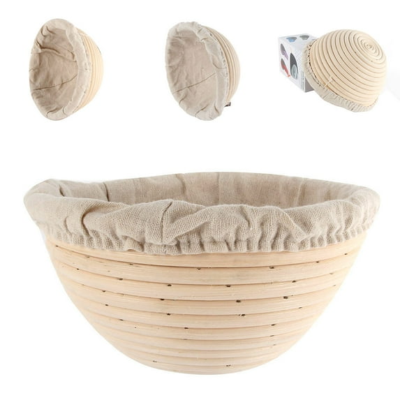 Round Bread Proofing Basket with liner Cloth, Bread Proofing Basket for Proofed Dough, Premium Handmade Rattan Bread Basket, Sourdough Bread Baking Supplies