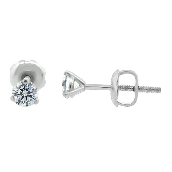 Round Brilliant 3 Prong Diamond Stud Earrings 14K White Gold 1/5 CT TW