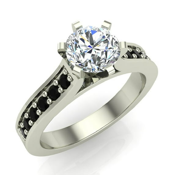 Round Brilliant Black Diamond Rings Gift Ring Box Authenticity Cards 1.00 CT TW 14K White Gold (F,VS1)