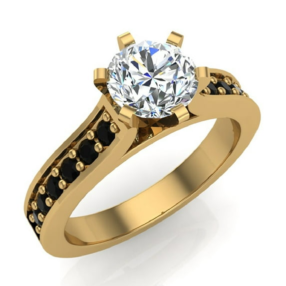 Round Brilliant Black Diamond Rings Gift Ring Box Authenticity Cards 1.10 CT TW 14K Gold (F,VS1)