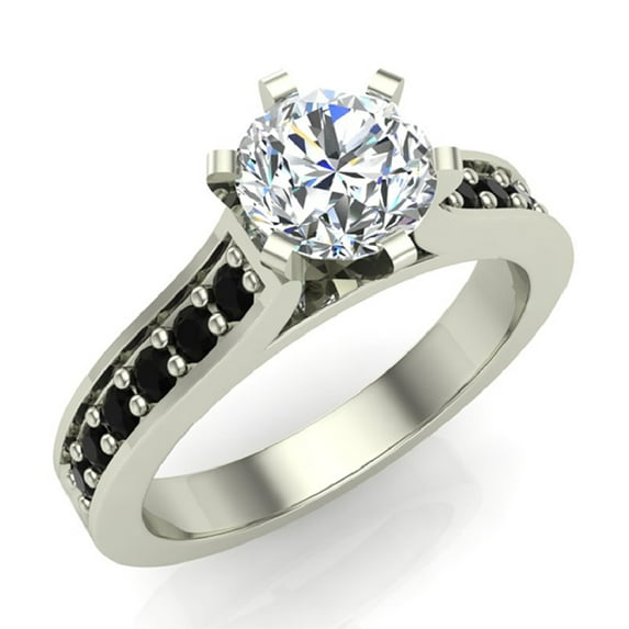 Round Brilliant Black Diamond Rings Gift Ring Box Authenticity Cards 1.10 CT TW 14K White Gold (F,VS1)