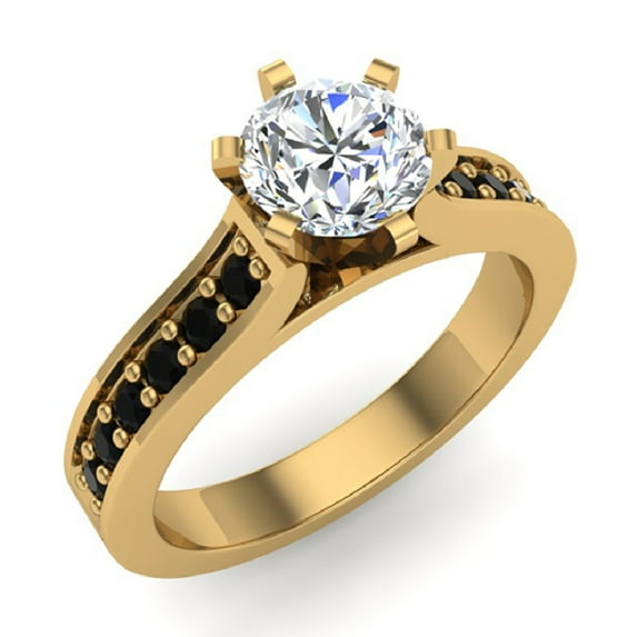 Round Brilliant Black Diamond Rings Gift Ring Box Authenticity Cards 3/4 CT TW 14K Gold ( I, I1)