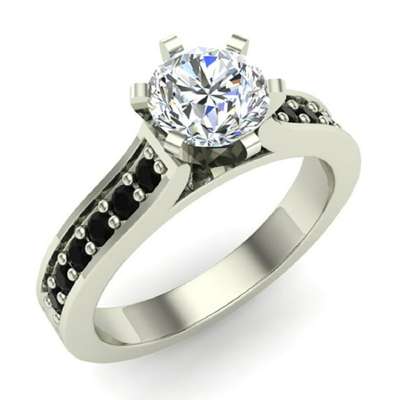 Round Brilliant Black Diamond Rings Gift Ring Box Authenticity Cards 3/4 CT TW 14K White Gold (F,VS1)