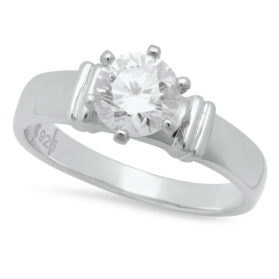 Round Brilliant Cut CZ Solitaire 4.4mm Sterling Silver Italian Crafted Engagement Ring, Size 6 + Bonus Cloth
