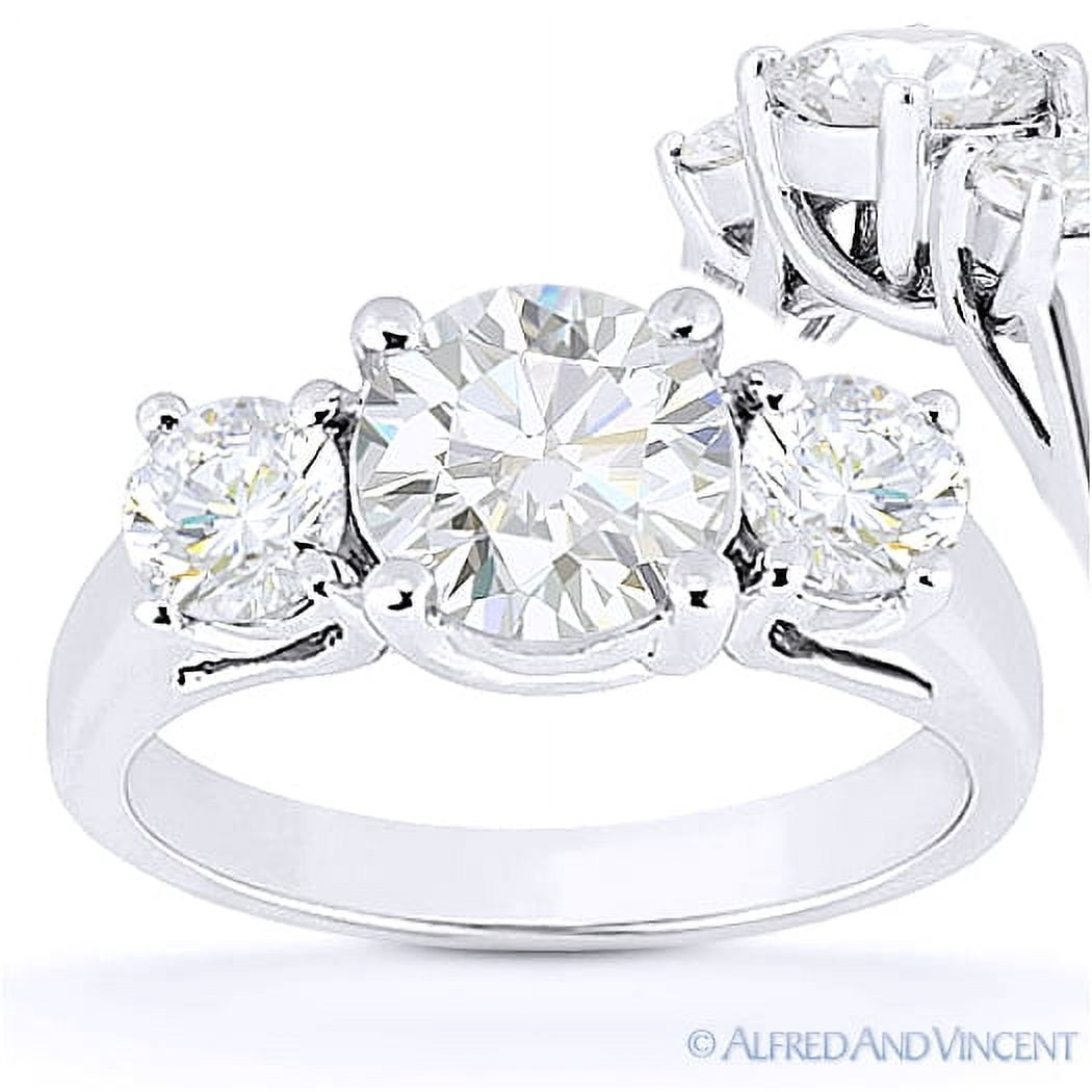 Round Brilliant Cut Charles & Colvard Moissanite 3-Stone Engagement ...
