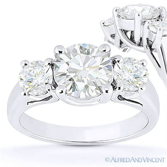 Round Brilliant Cut Charles & Colvard Moissanite 3-Stone Engagement Ring in 14k White Gold