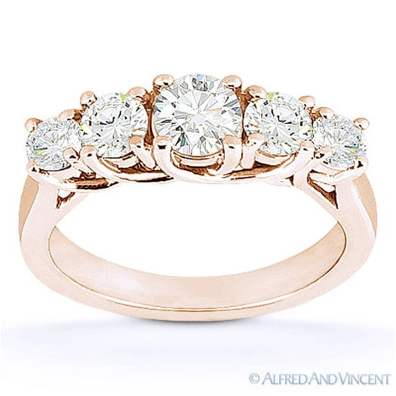 Round Brilliant Cut Charles & Colvard Moissanite 5-Stone Wedding Ring in 14k Rose Gold