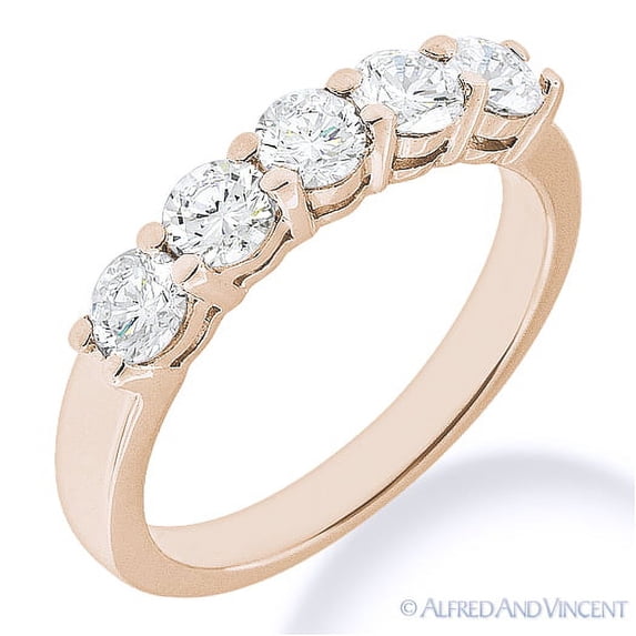 Round Brilliant Cut Charles & Colvard Moissanite 5-Stone Wedding Ring in 14k Rose Gold