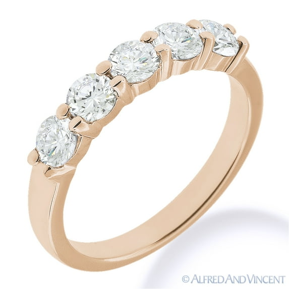 Round Brilliant Cut Charles & Colvard Moissanite 5-Stone Wedding Ring in 14k Rose Gold