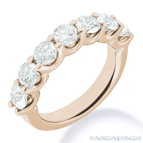 Round Brilliant Cut Charles & Colvard Moissanite 7-Stone Wedding Ring in 14k Rose Gold