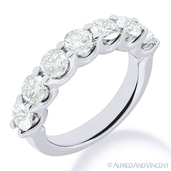 Round Brilliant Cut Charles & Colvard Moissanite 7-Stone Wedding Ring in 14k White Gold