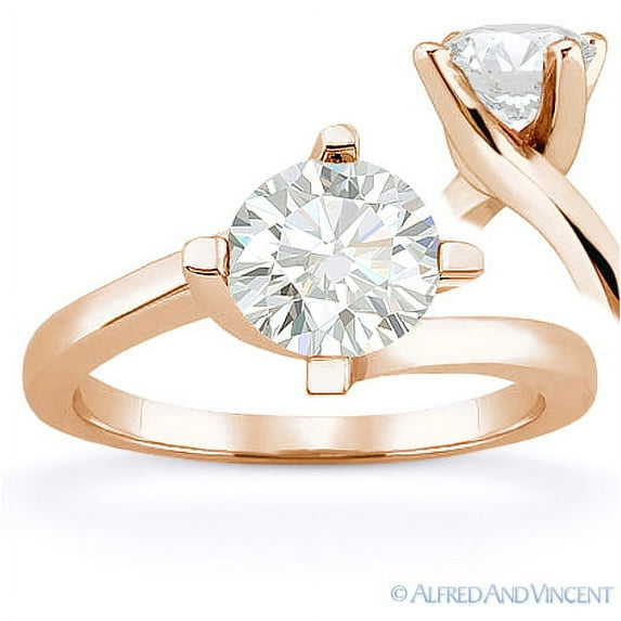 Round Brilliant Cut Charles & Colvard Moissanite Bypass Solitaire Engagement Ring in 14k Rose Gold