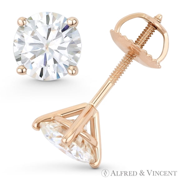 Round Brilliant Cut Forever Classic 4-Prong Martini Screwback Stud Earrings in 14k Rose Gold