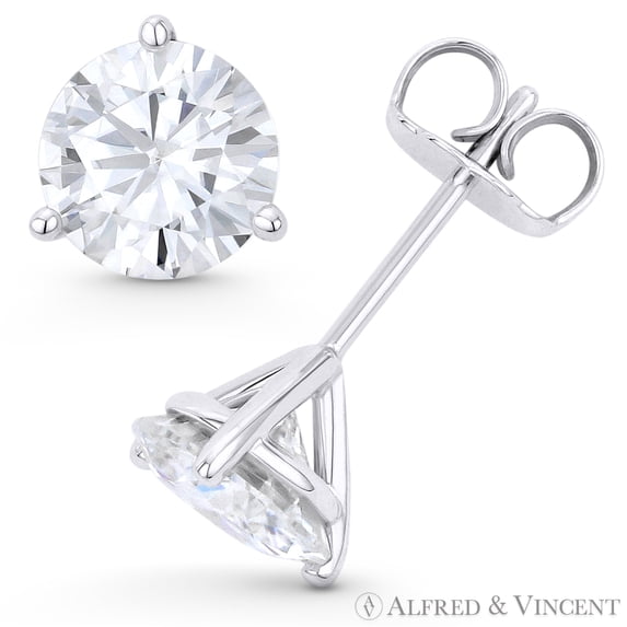 Round Brilliant Cut Forever ONE 3-Prong Martini Pushback Stud Earrings in 14k White Gold