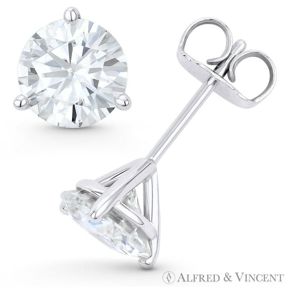 Round Brilliant Cut Forever ONE 3-Prong Martini Pushback Stud Earrings in 14k White Gold