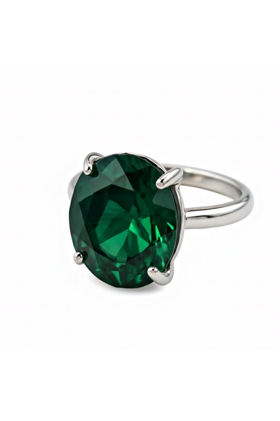 Round Brilliant Cut Green Emerald Ring, 925 Sterling Silver, Bohemian Ring, Promise Ring, Gift for Her