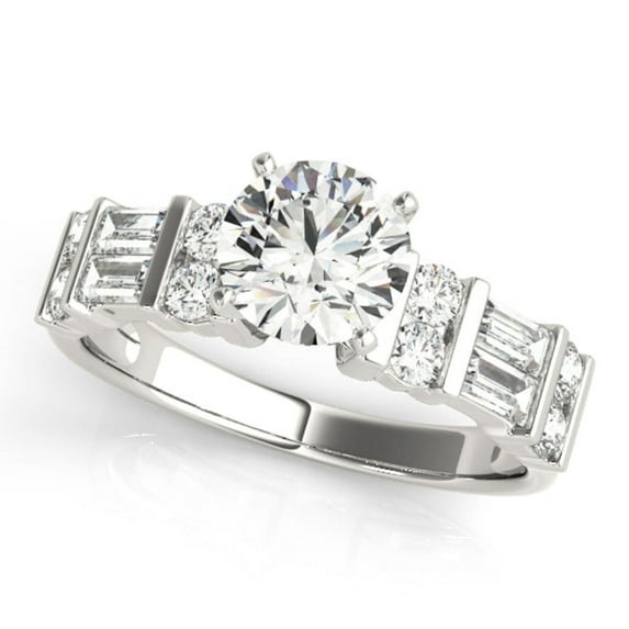 Round Brilliant Cut Solitaire With Accents Engagement Ring 925 Silver