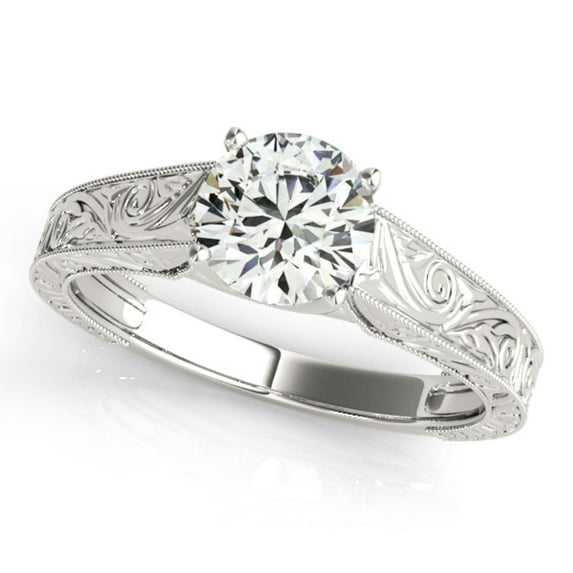 Round Brilliant Cut Vintage Engagement Ring 18K White Gold