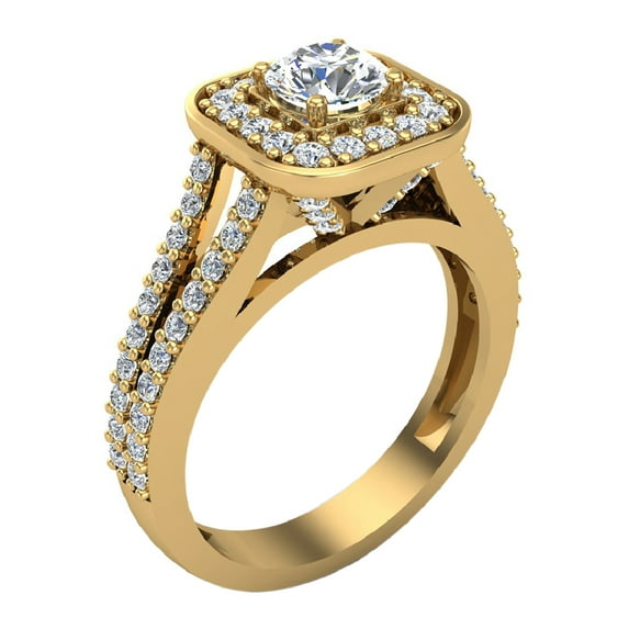 Round Brilliant Diamond Cushion Halo Rings for Women Split Shank14K Gold 1.10 Carat (F,VS1)