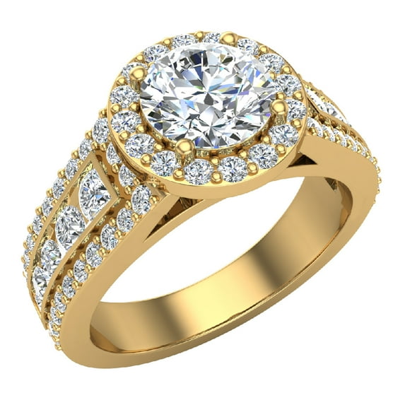 Round Brilliant Diamond Halo Engagement Rings for Women GIA certified 14K Gold 1.90 carat