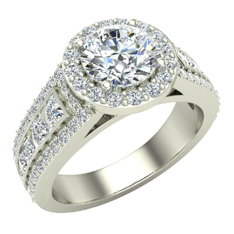 Round Diamond Halo Engagement Ring, .90 Carat Center, 14K White Gold