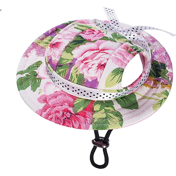 Round Brim Princess Hat Visor Hat Pet Dog Mesh Porous Sun Hat with Ear Holes for Small, Extra Small Dog Teddy, Pug, Chihuahua, Shih Tzu, Yorkshire Terriers, Papillon Flower M