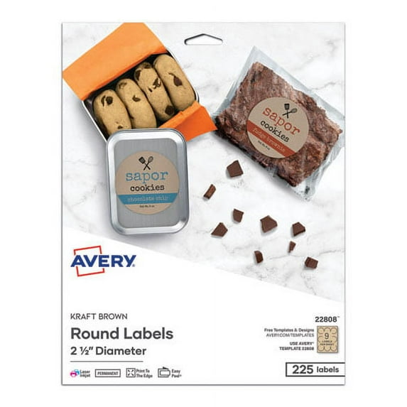 "Round Brown Kraft Print-To-The-Edge Labels, 2.5"" Dia, 225/pk | Bundle of 2 Packs"