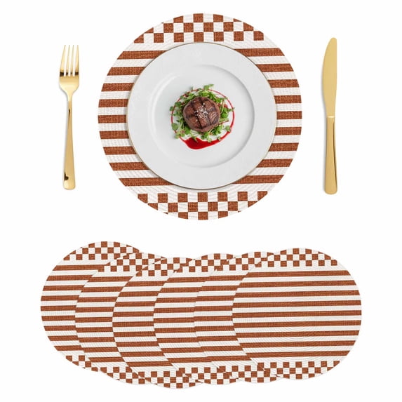 Round Brown Stripes Placemats Set of 6, 13 Inch PP Woven Place Mats ...
