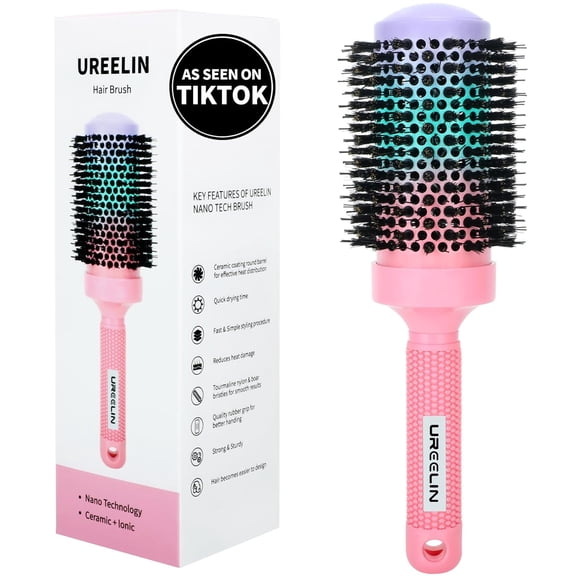 Round Brush for Blow Out - 2.1 Inch Large Nano Thermal Ceramic & Ionic with Boar Bristles - Salon Blow Drying Hair Brush for Drying,Volumizing, Curling, Shine & Smooth Styling
