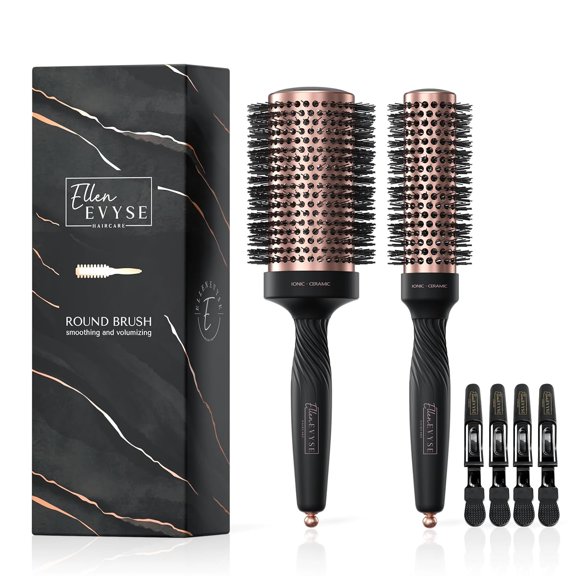 Round Brush for Blow Drying, Ceramic Coated Barrel for Volumizing & Shine, Lightweight Styling Brush for Straightening, Curling,with 4 Hair Clips (1.3inch&2.1inch)