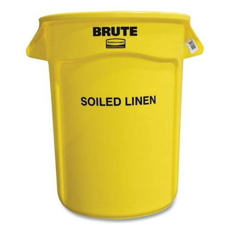 Round Brute Container With "soiled Linen" Imprint, Plastic, 32 Gal, Yellow | Bundle of 2 Each