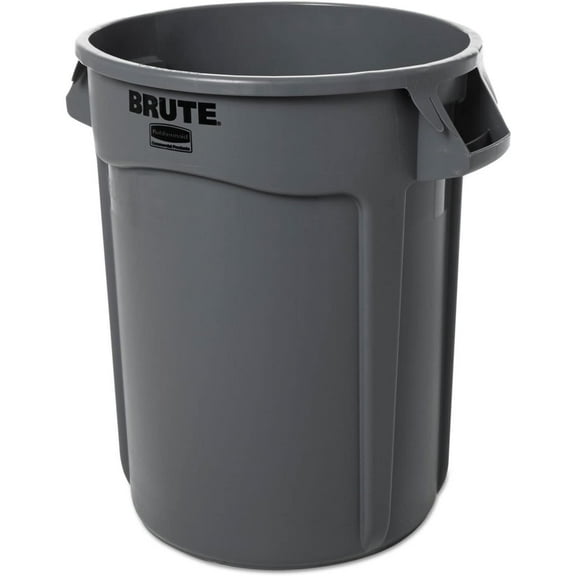 Commercial Round Brute Container 32 Gallon Gray, Heavy Duty Plastic Trash Can for Industrial Cleaning, Open Top Design, One Pack