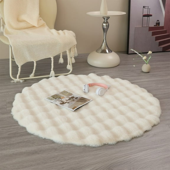 Round Bubble Fleece Area Rug, Soft Plush Non-Slip Decorative Mat, Cute Trendy Shaggy Rug for Bedroom Living Room