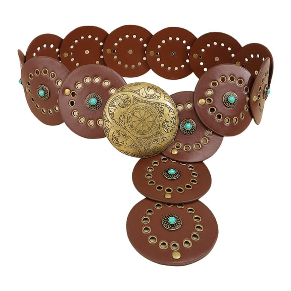 Round Buckle Belt for Jeans Pants Turquoises Studded Corset PU Leather Belt for Dress Women Girl Formal Waist Accessory