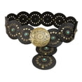 thumbnail image 1 of Carved Buckle Round Disc Belt for Women Punk Waist Belt 2000s Bohemian PU Leather Belt for Girl Cool Western Waistband, 1 of 9