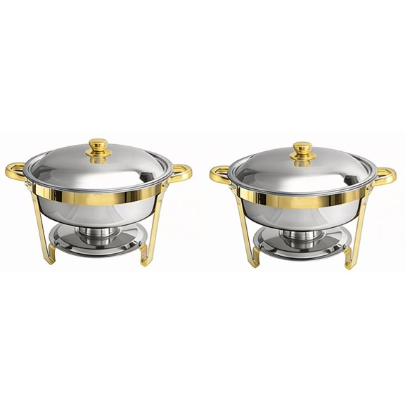 Round Buffet Catering Dish For Home and Outdoor 2 Pcs/ Sets golden
