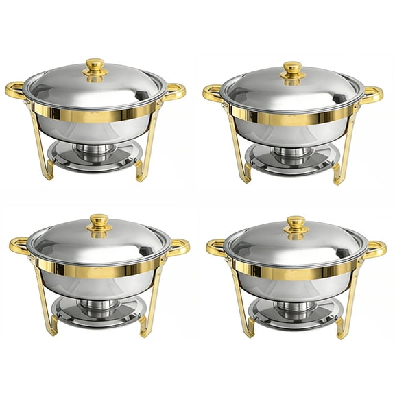 Round Buffet Catering Dish For Home and Outdoor 4 Pcs/ Sets golden, Stainless Steel, Silver, Modern