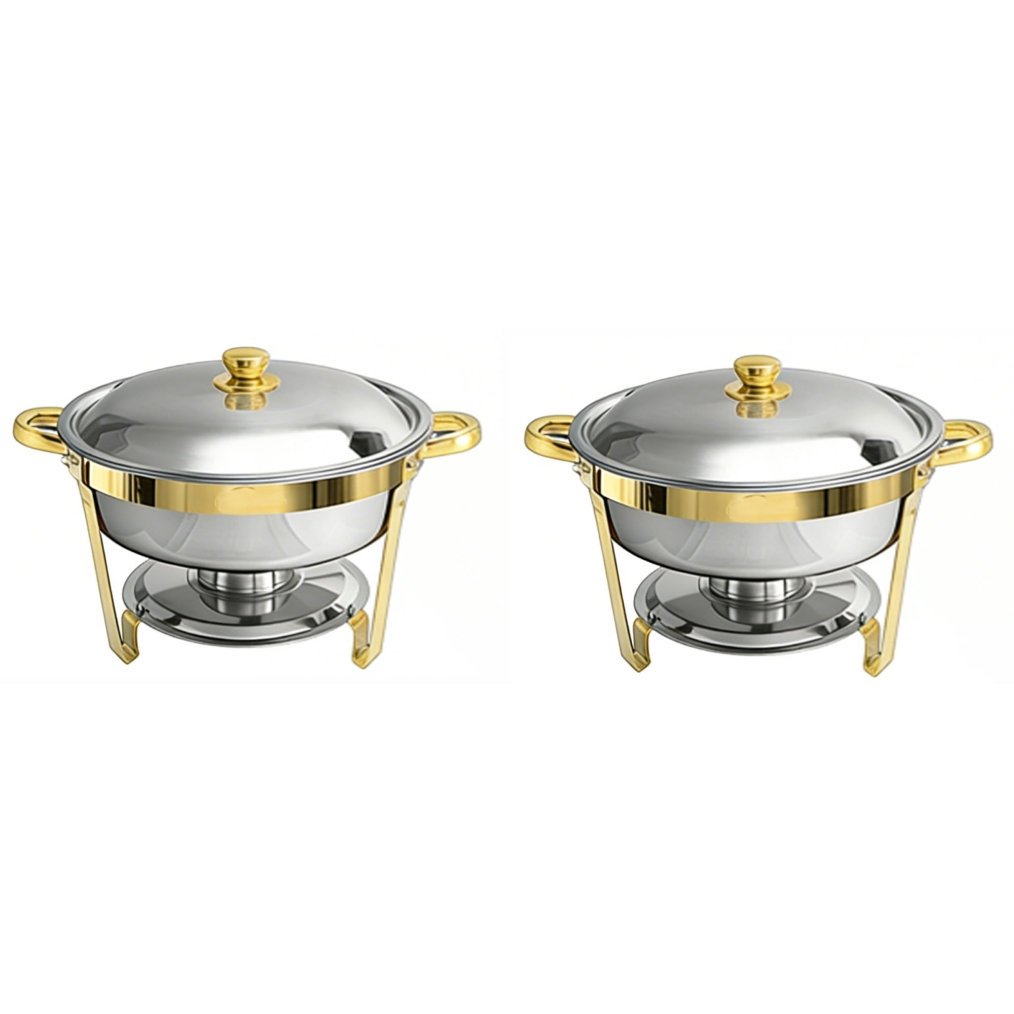 Round Buffet Catering Dish Set of 2 with Stainless Steel Construction, 5-Quart Chafing Dish for Weddings and Gatherings, Golden and Silver