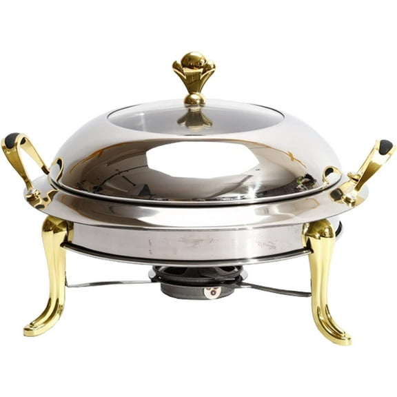 Round Buffet Chafer Stainless Steel Chafing Dish Dinner Serving Buffet Warmer Set With Visible Lid, Food Pan And Fuel Holder For Parties, Banquets