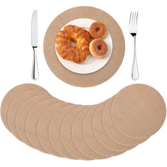 Round Burlap Placemats Bulk Reusable Natural Jute Table Mats for Wedding Dinner Party Farmhouse Dinner Table Decor