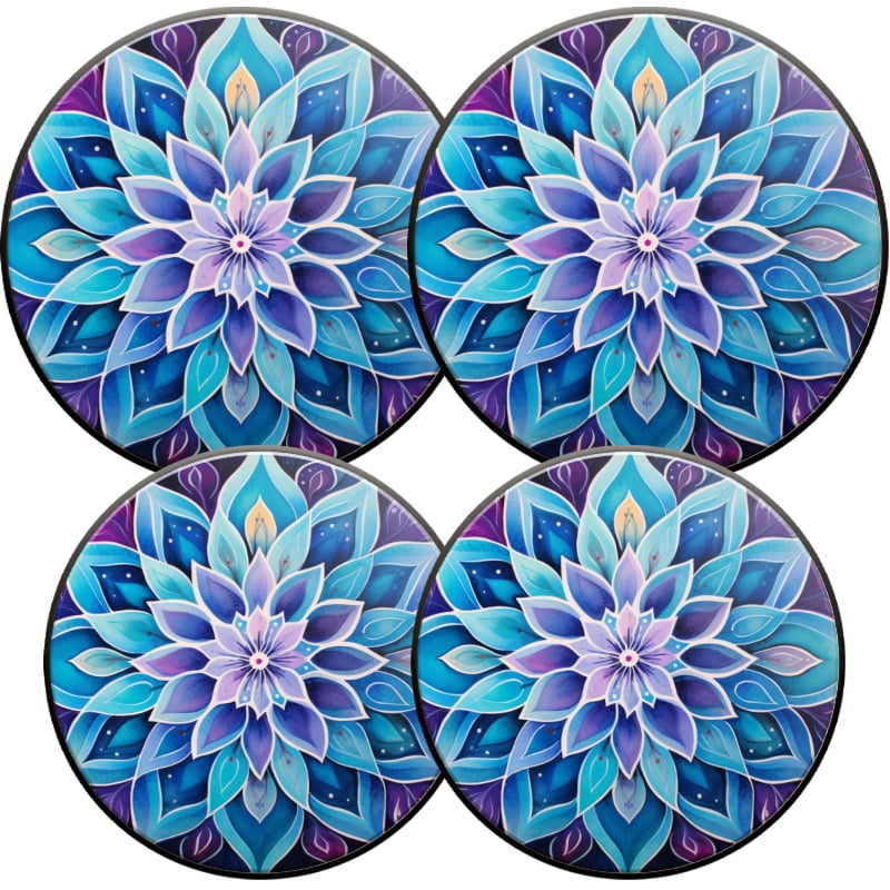 Round Burner Covers for Electric Stove, Blue Purple Mandala Lotus Flower Decorative Metal Stove Burner Cover Kits Set of 4 for Kitchen, 8 Inches and 10 Inches