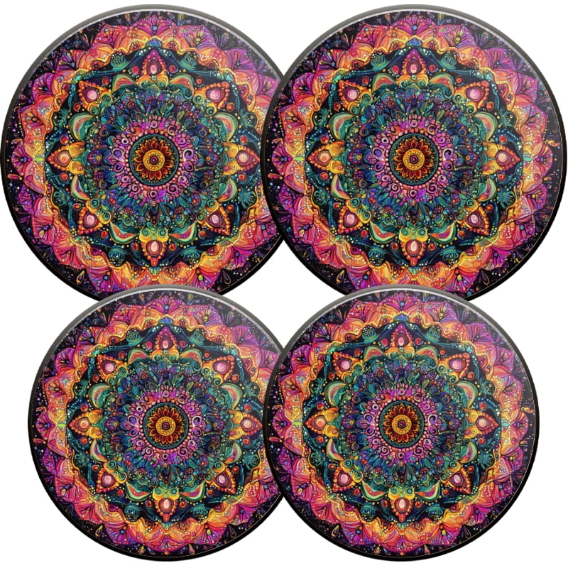 Round Burner Covers for Electric Stove, Boho Folk-Custom Vintage Flowers Pattern Metal Stove Burner Covers Expands Counter Space Set of 4, 8 Inches and 10 Inches