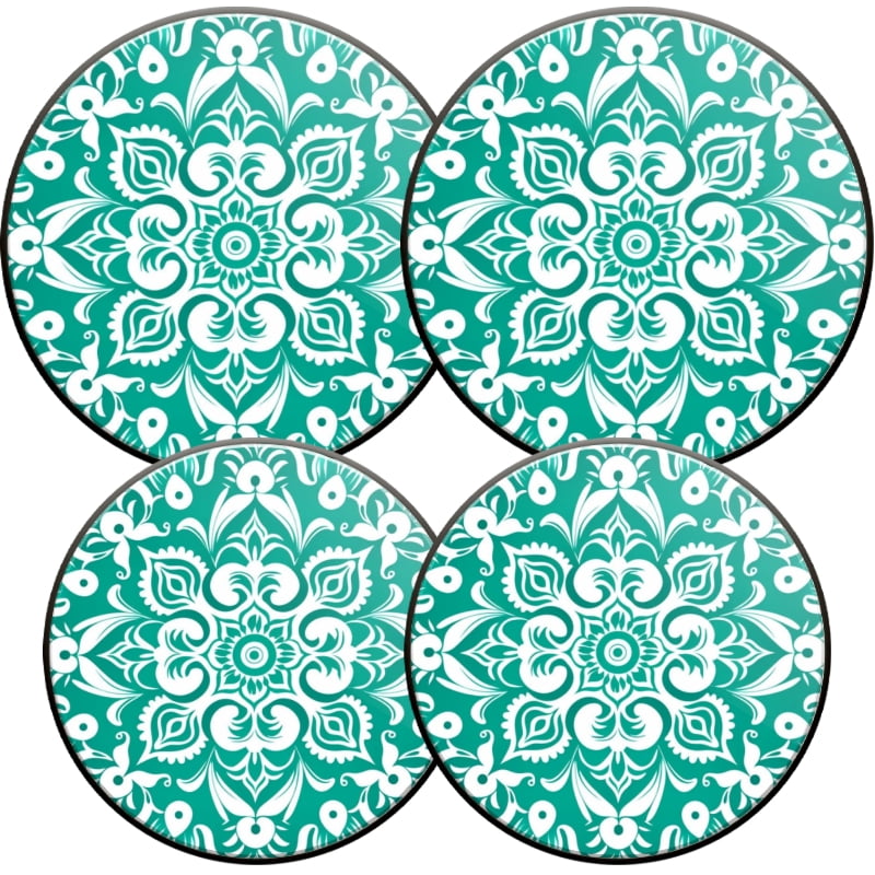 Round Burner Covers for Electric Stove, Green White Symmetrical Floral Mandala Metal Durable Stovetop Decor Gas Stove Burner Covers Set of 4 for Kitchen Accessories, 8 Inches and 10 Inches
