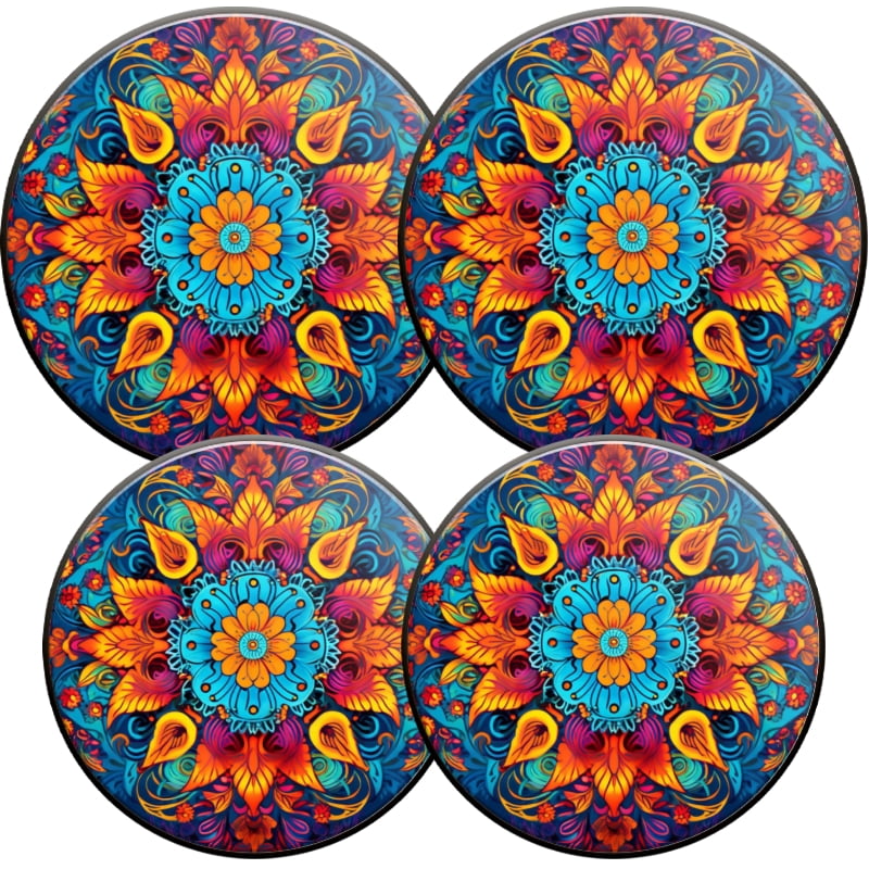 Round Burner Covers for Electric Stove, Mandala with Intricate Floral Metal Durable Burner Covers Set of 4 for Kitchen Cooktop, 8 Inches and 10 Inches